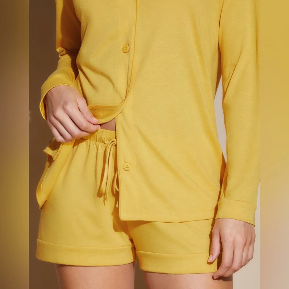 Cosabella Bella Long Sleeve Top & Boxers Pajama Set Serengeti Sun Yelllow medium